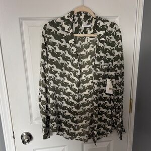 Equipment Olive and White Horse Pattern Top